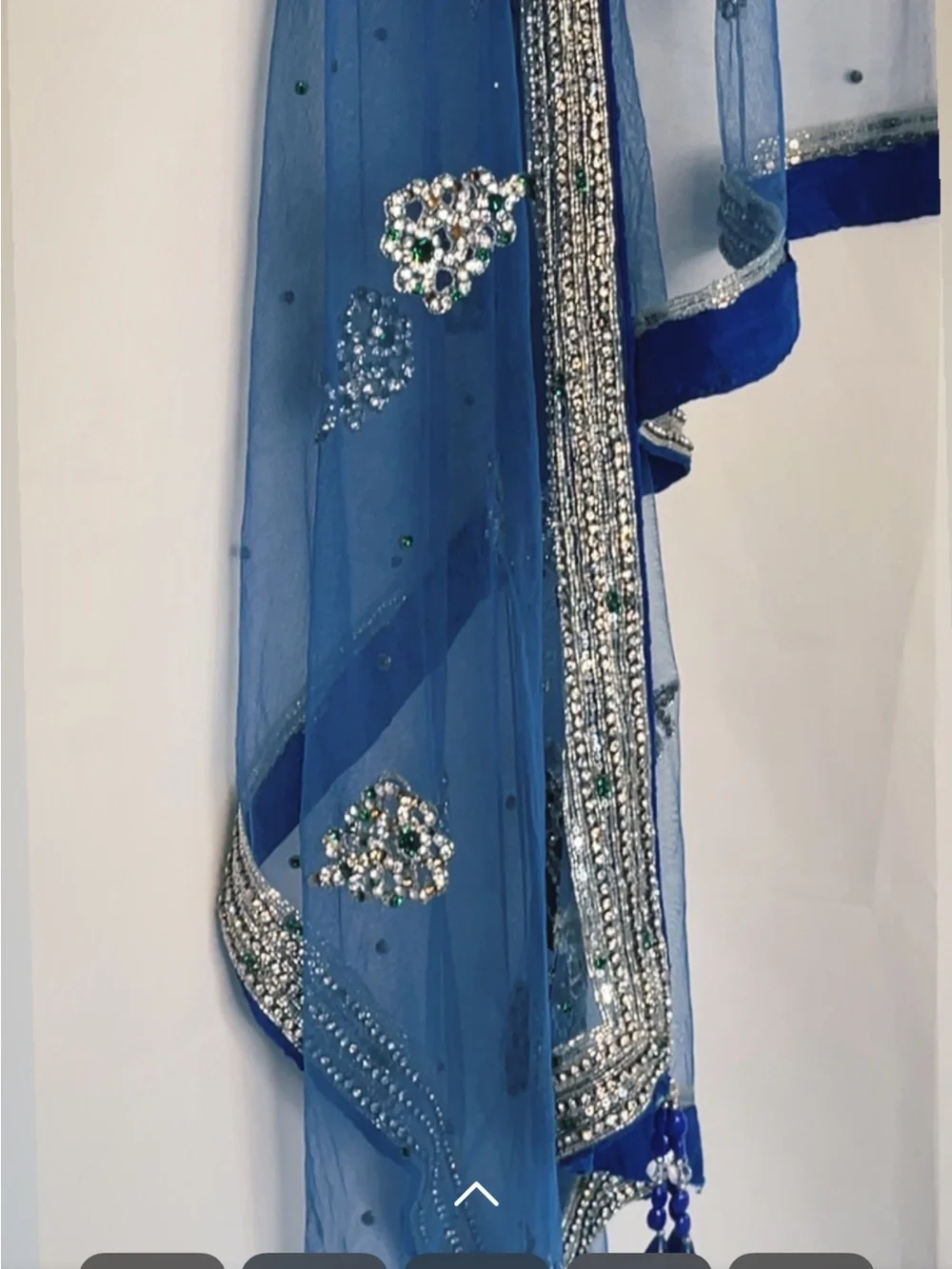 Great Quality Blue Embellished Formal Dupatta with Silver/Green accents.